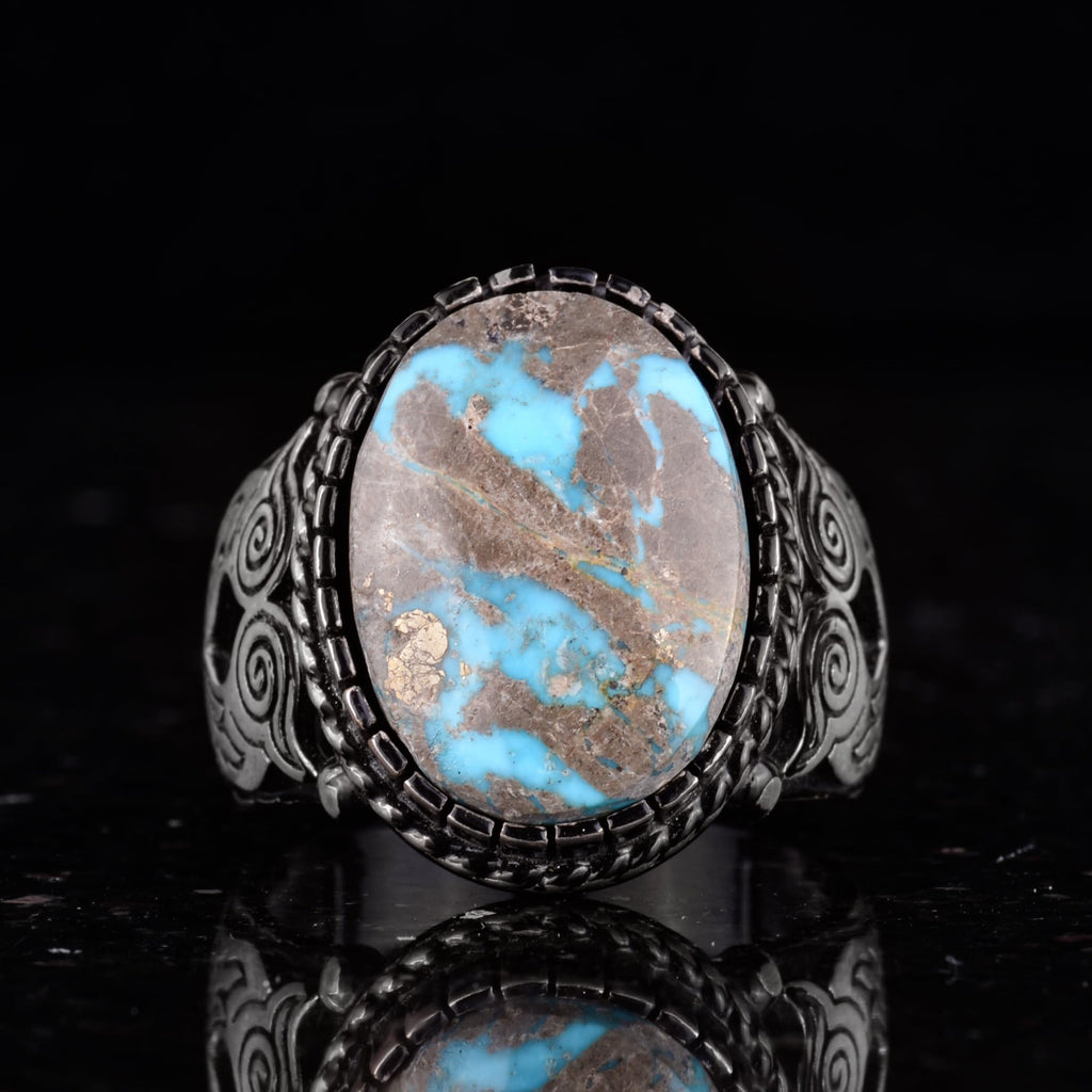 Natural Arizona Turquoise Owl Figure Silver Men's Ring — 4