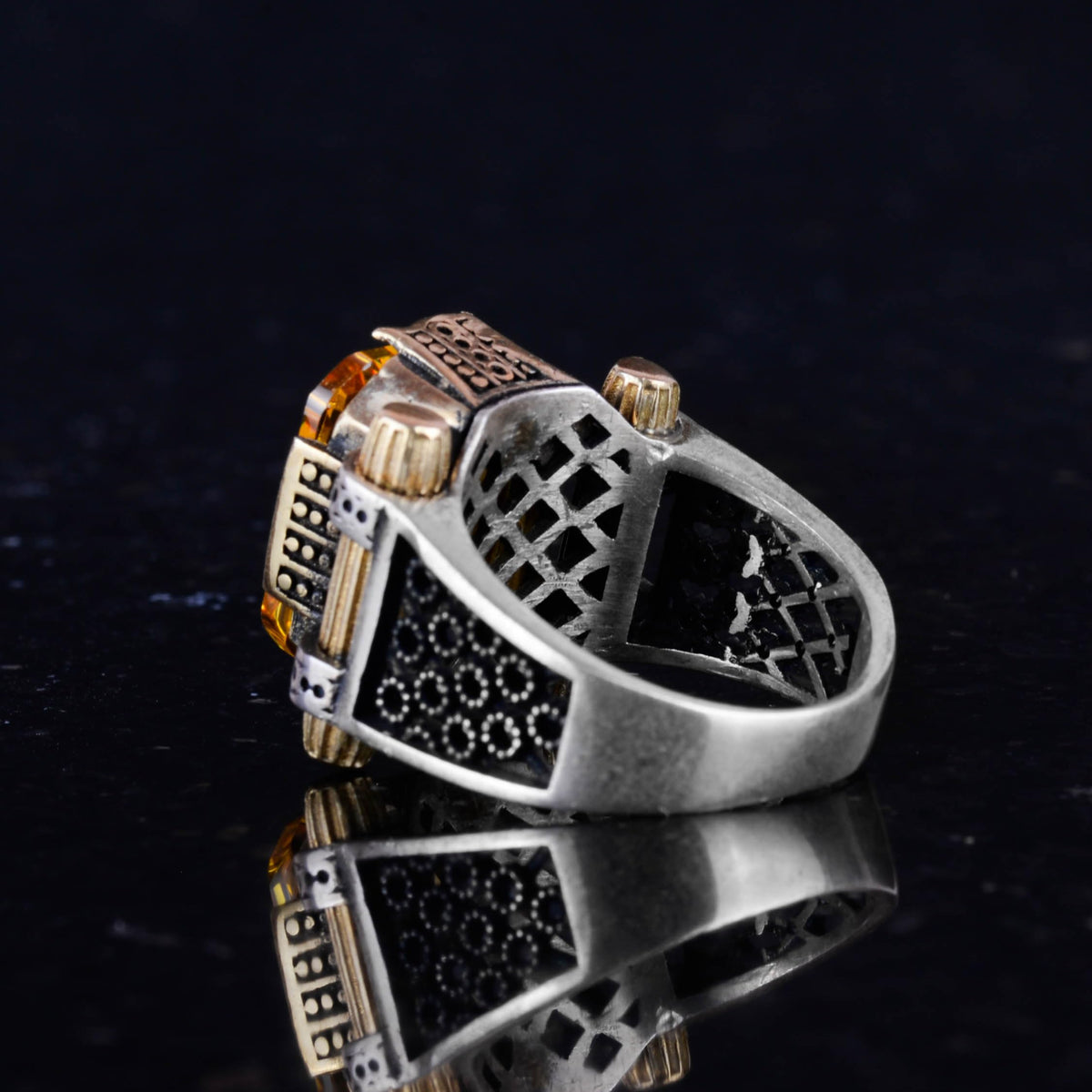 Kambo Synthetic Citrine Stone Ring - 925 Sterling Silver Handmade Design Men's Ring — 7