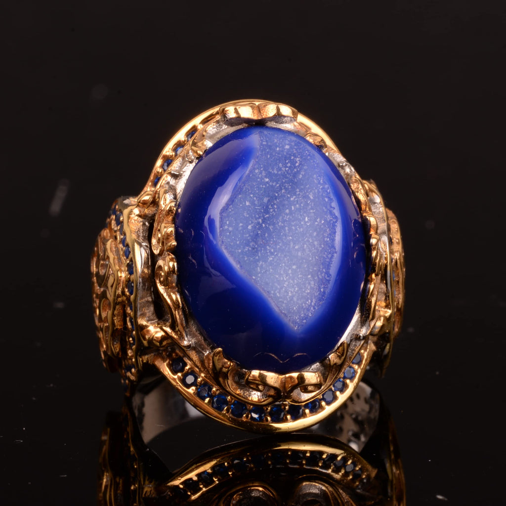 Handmade 925 Sterling Silver Ring with Dark Blue Natural Druzy Quartz — 5