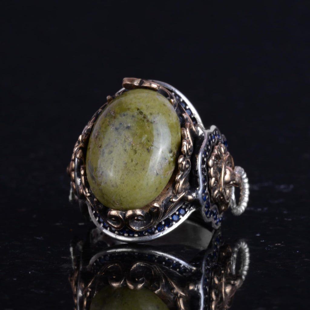 Natural Unakite Stone Ring - 925 Sterling Silver Men's Ring — 6