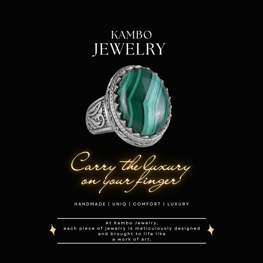 Handmade Malachite Stone Ring - 925 Sterling Silver Men's Ring — 6
