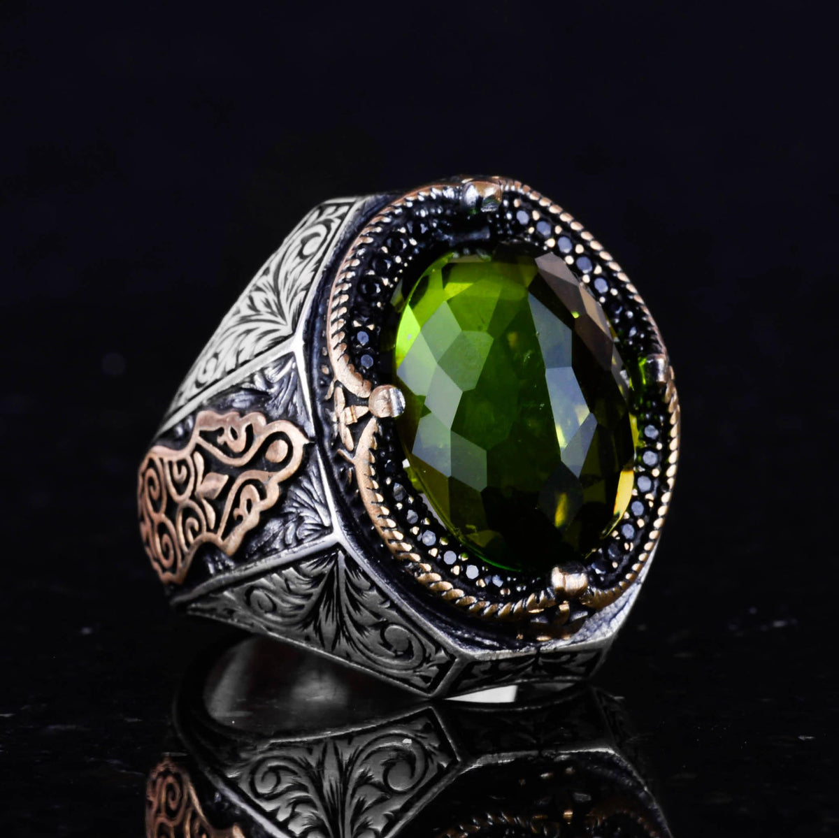 Peridot Stone Ring, 925 Sterling Silver Ring, Stylish Handmade Silver Men's Ring — 6