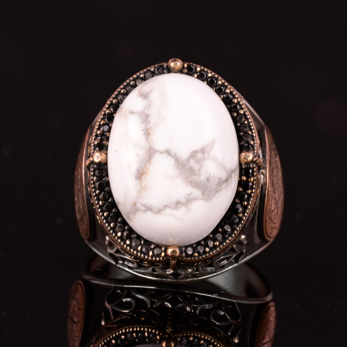 Star of David Silver Ring, Natural Howlite Stone Ring — 5