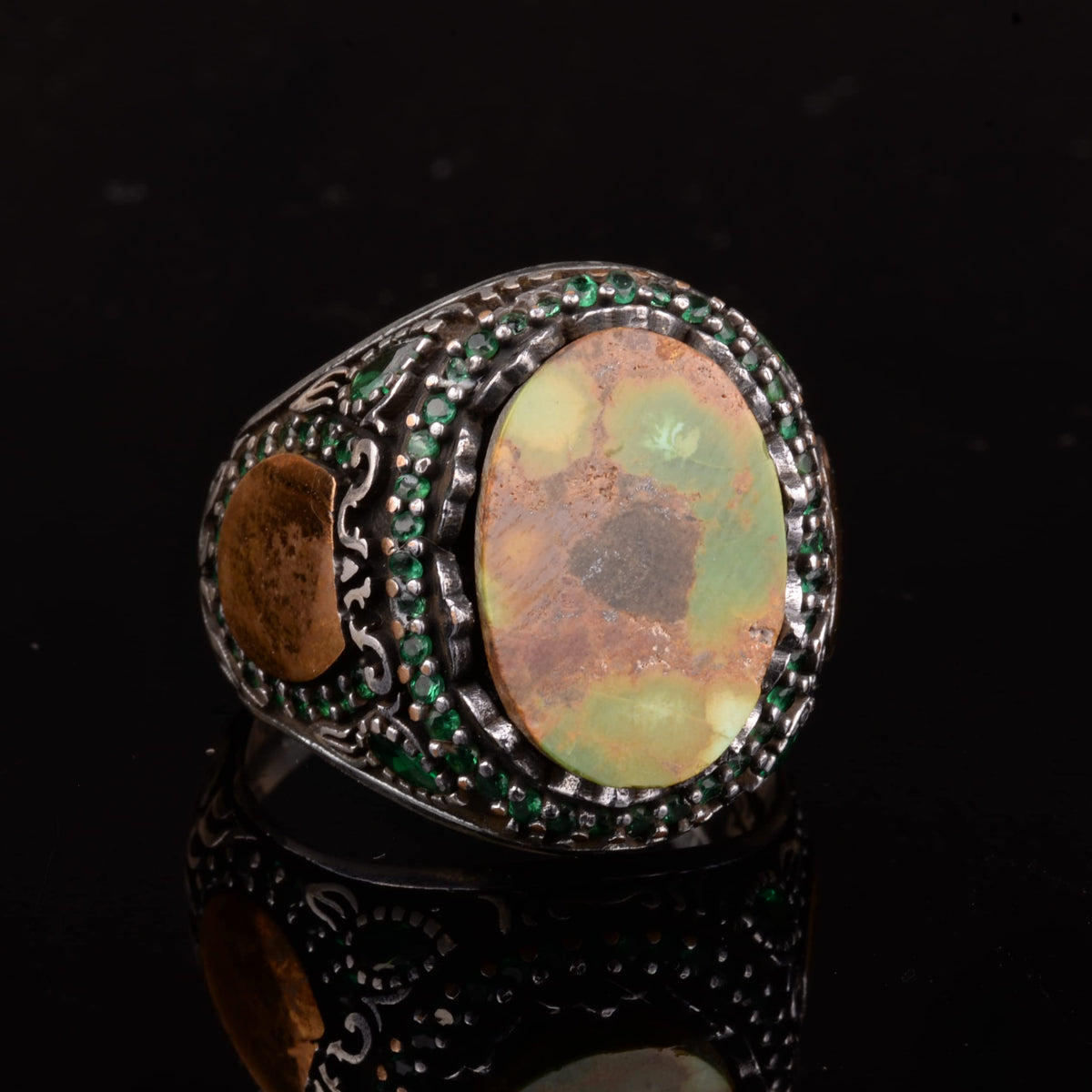 Natural Arizona Turquoise Stone Ring - Minimalist 925 Sterling Silver Men's Ring — 5