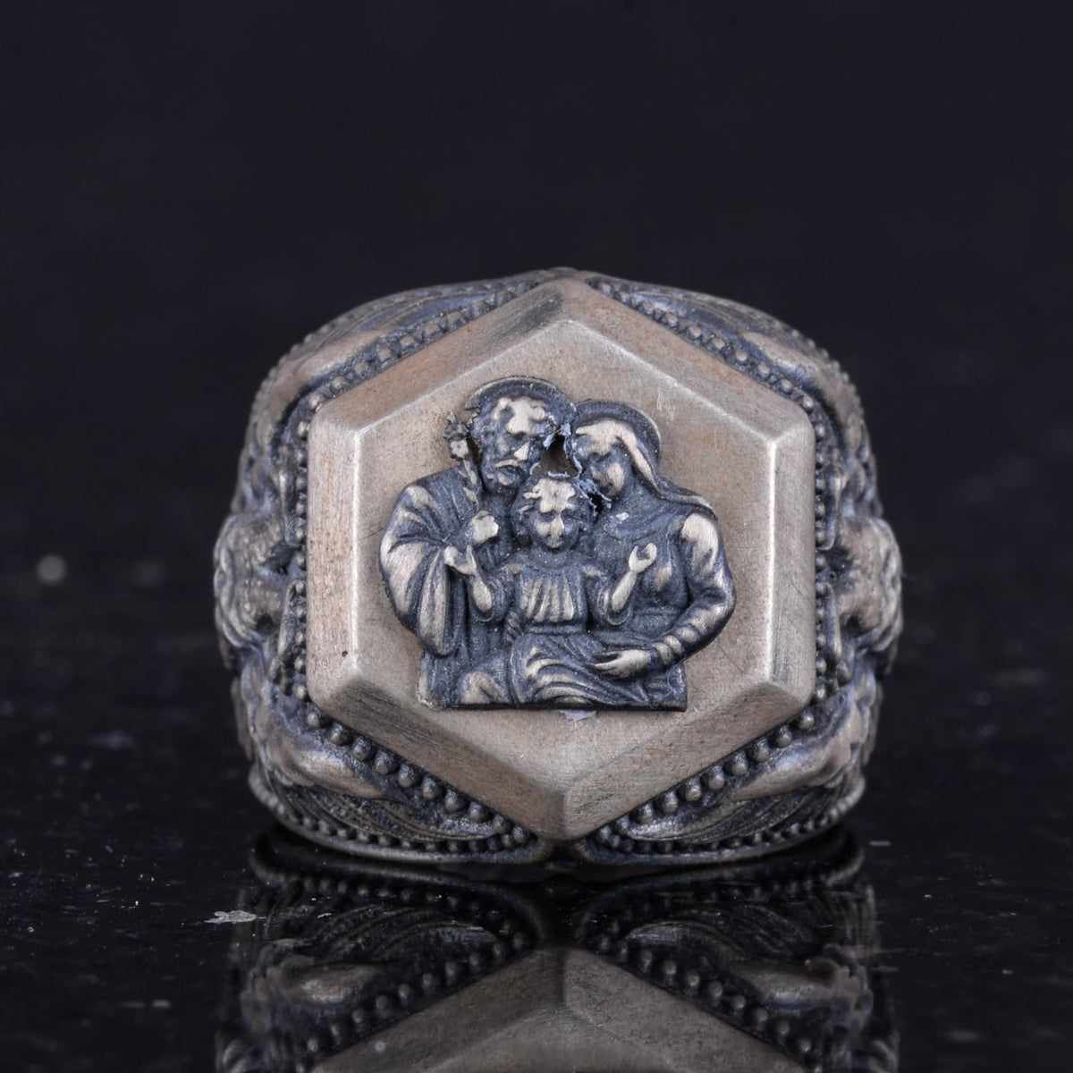 Kambo Sacred Family Symbol 925 Sterling Silver Men's Seal Ring — 4
