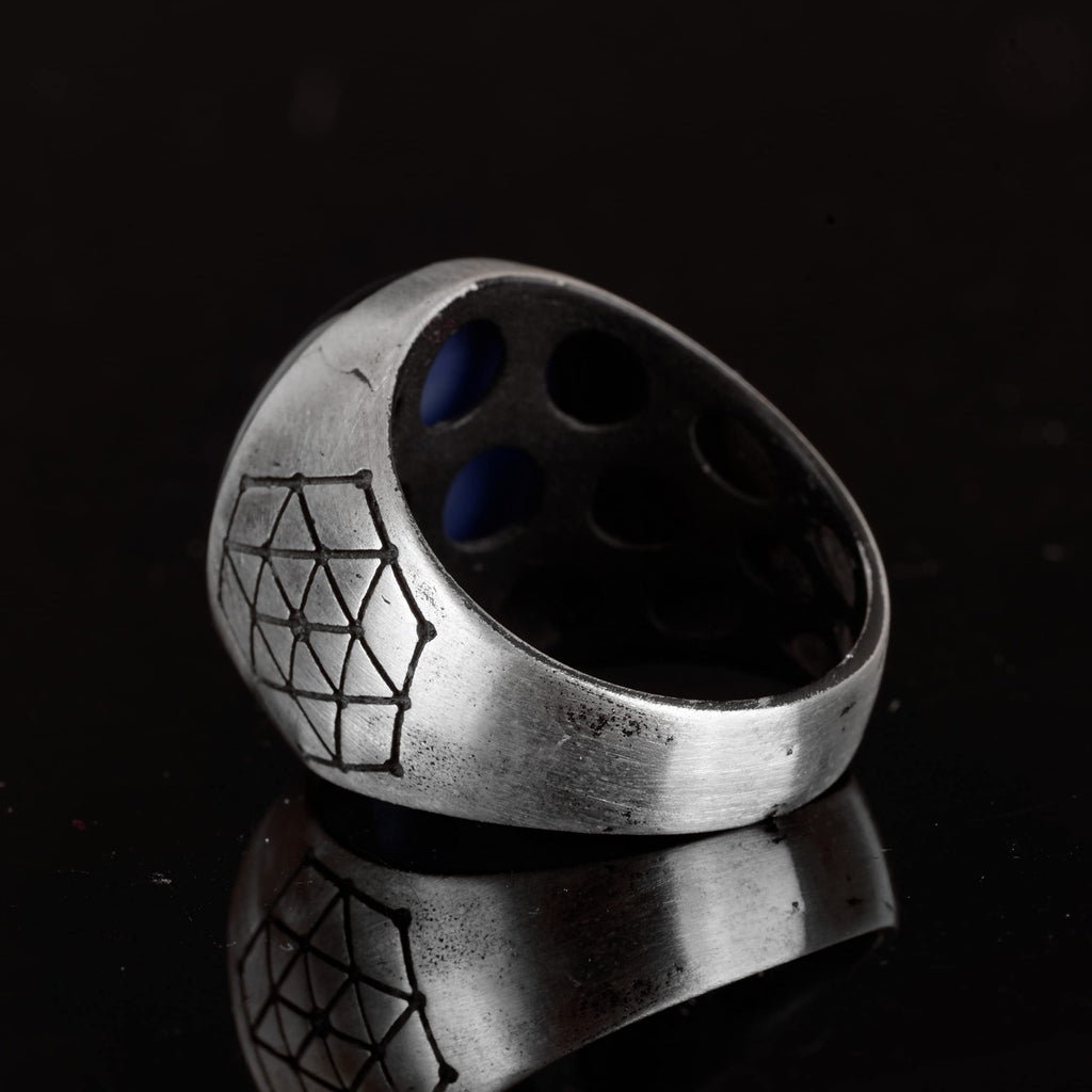 Natural Star Sapphire Stone Ring, 925 Sterling Silver Men's Ring — 7