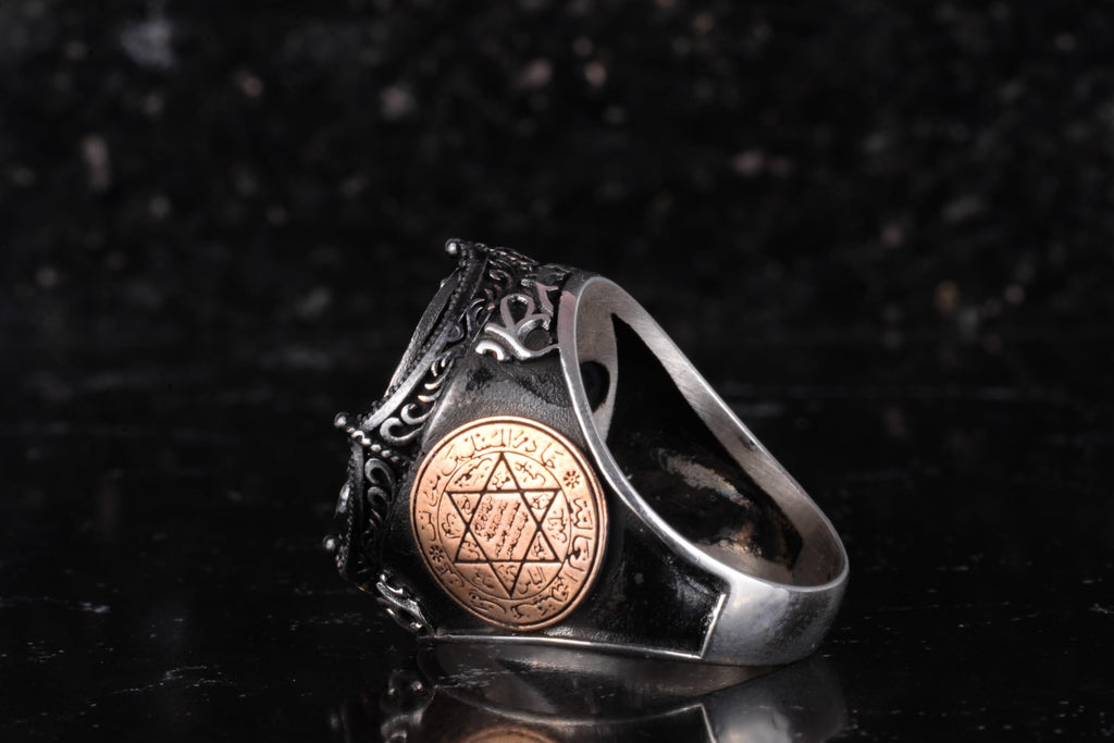 KAMBO Large Men's 925 Sterling Silver Ring – Bronze Star of David Detail – Symbolic Statement Ring (Jesus) — 7