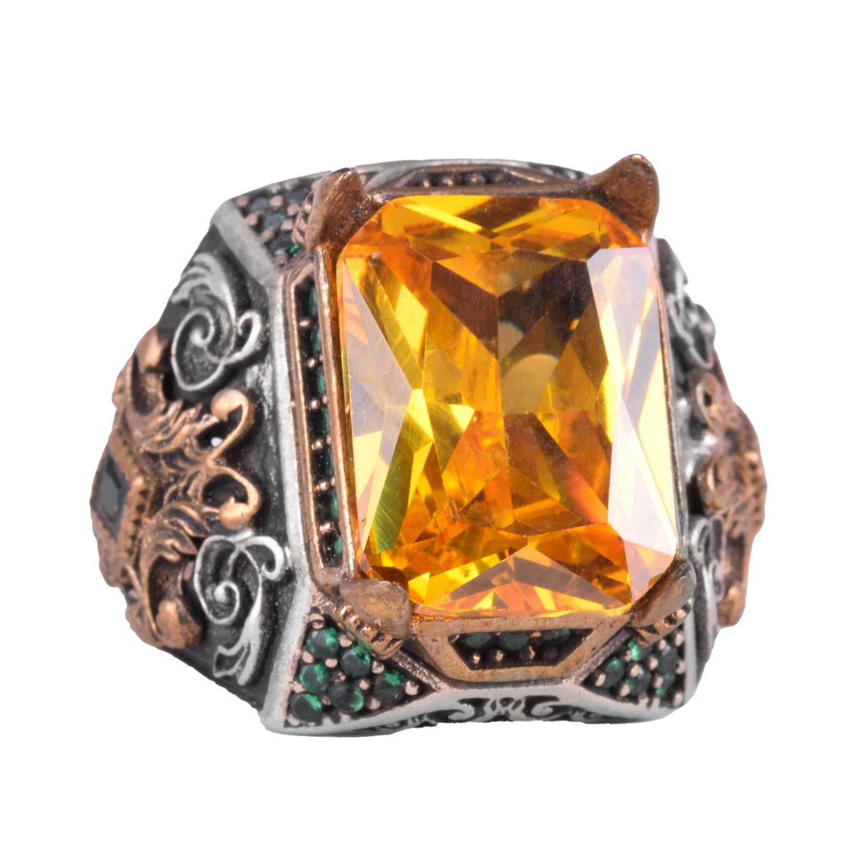 Silver Men's Ring - Artificial Citrine Stone - Vintage Design - Handmade Ring
