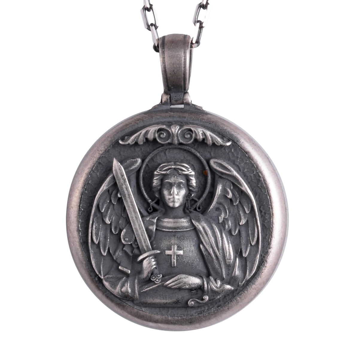 KAMBO 925 Sterling Silver St. Michael Archangel Necklace for Men – Chain Protection Symbol Medal – Handmade Religious Jewelry (Silver)