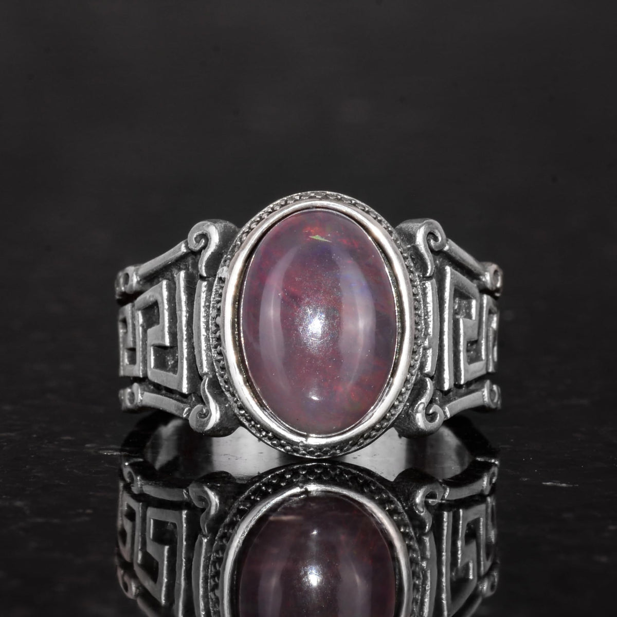 Handmade 925 Sterling Silver Men's Ring with Natural Ethiopian Opal Stone - Labyrinth Design — 4