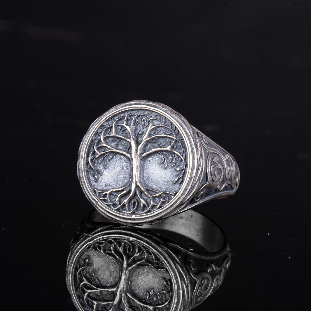 KAMBO 925 Sterling Silver Tree of Life Designed Men's Ring – Handmade Symbolic Spiritual Ring — 5