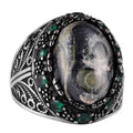 Natural Green Eye Stone Ring - Handmade 925 Sterling Silver Men's Jewelry