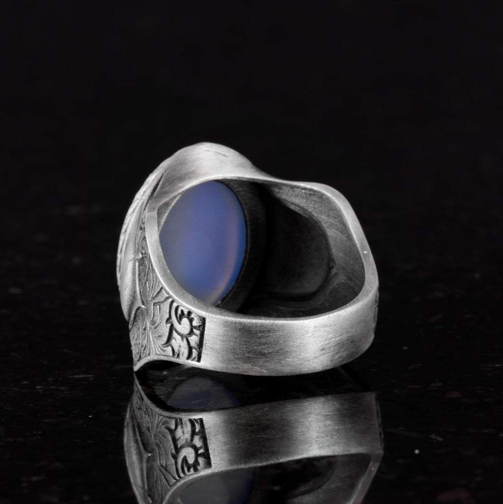 Natural Stone Ring, 925 Sterling Silver Ring, (Chalcedony) — 6