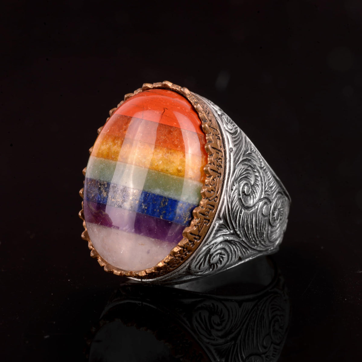 Silver Men's Ring, Rainbow Ring, Multicolor Ring — 4