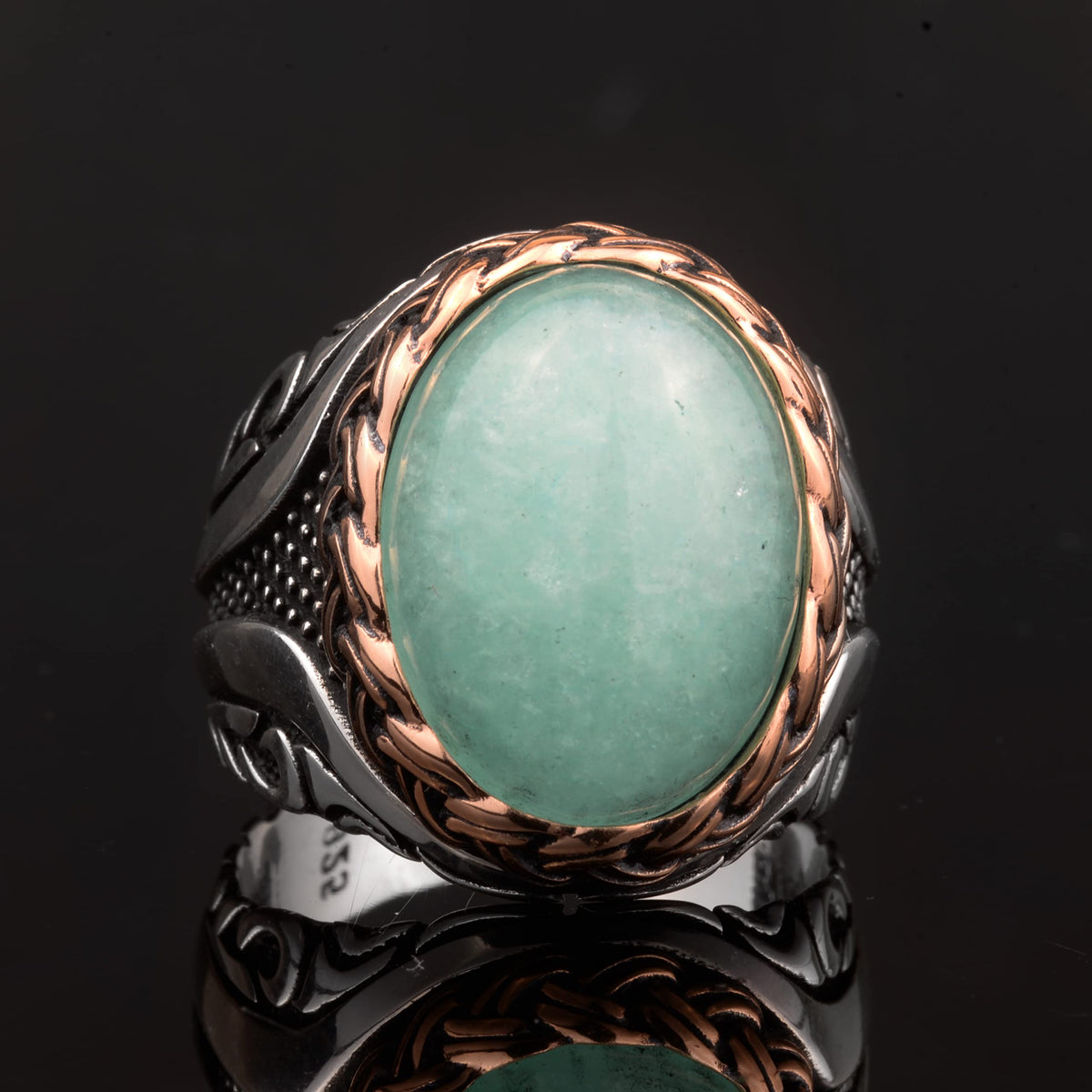 Natural Amazonite Stone Ring - 925 Sterling Silver Men's Ring — 4