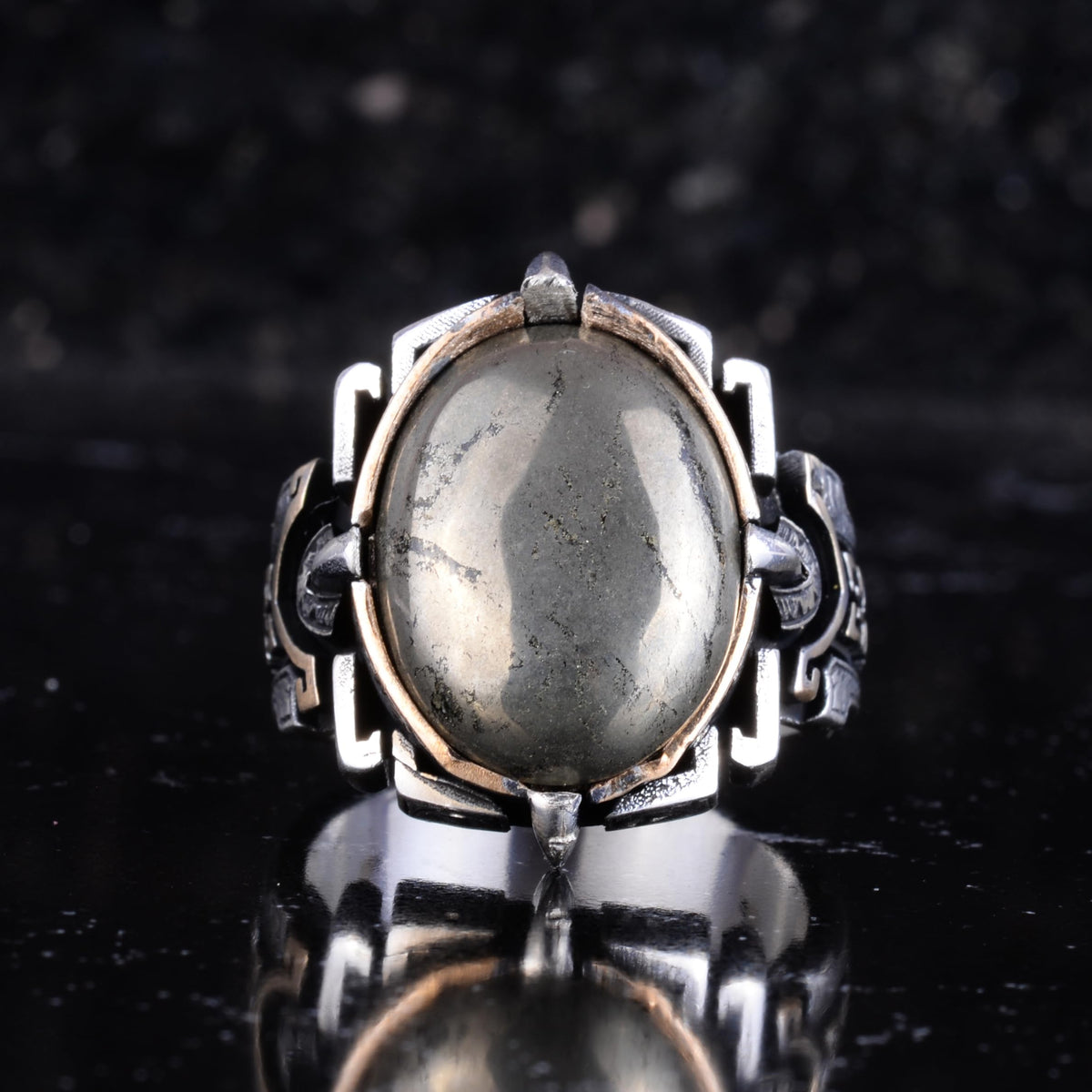 KAMBO Natural Stone Ring 925 Sterling Silver – Handmade Men's Statement Ring Healing Jewelry (Pyrite) — 4