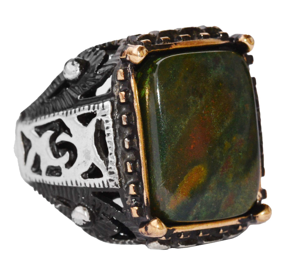 KAMBO Natural Bloodstone Handcrafted Ring, 925 Sterling Silver Men's Ring, Solid Silver Men's Ring