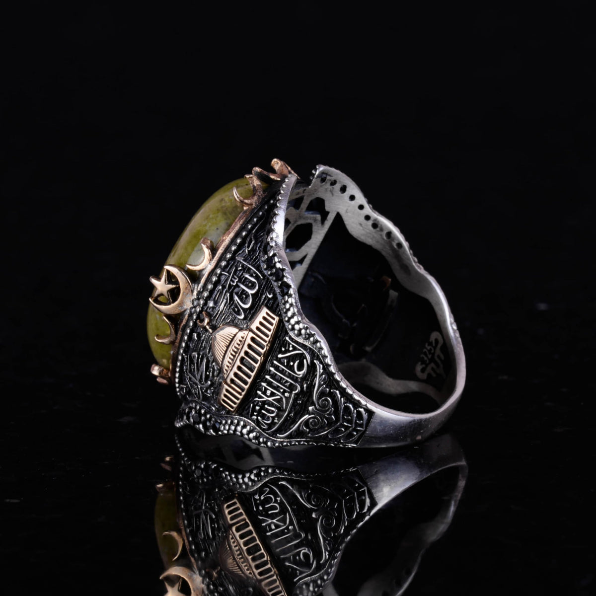 Natural Unakite Stone Ring, 925 Sterling Silver Men's Ring — 6