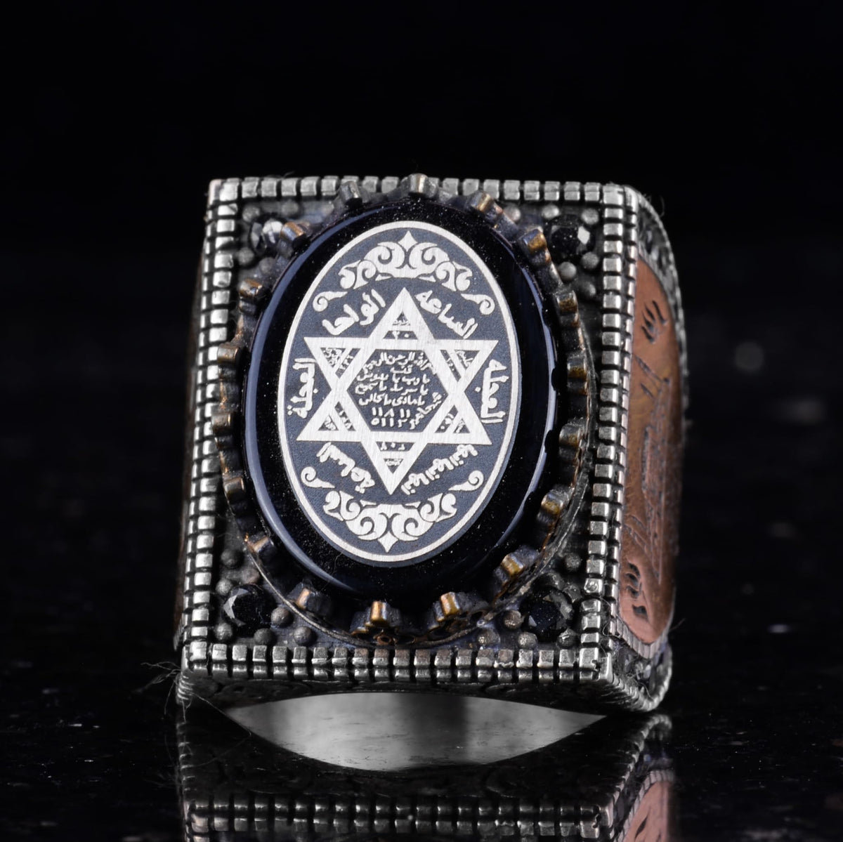 Silver Men's Ring - Seal of Solomon, Islamic Vav Pattern and Mosque Design - Handmade Vintage Ring — 3