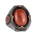 925 Sterling Silver Men's Ring, Brown Synthetic Sunstone Ring, Stylish Silver Men's Ring