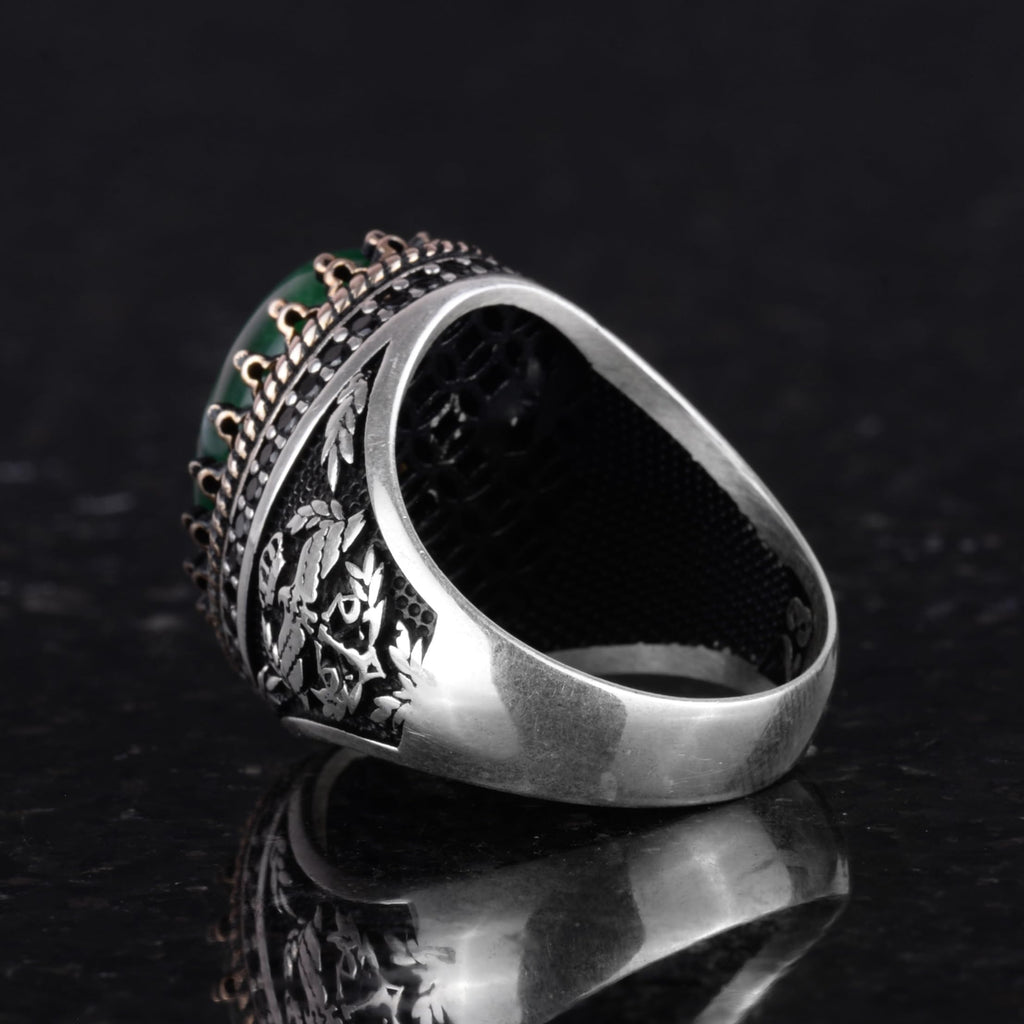 Natural Stone Ring - Handcrafted Eagle Ring - 925 Sterling Silver (Jade) — 7