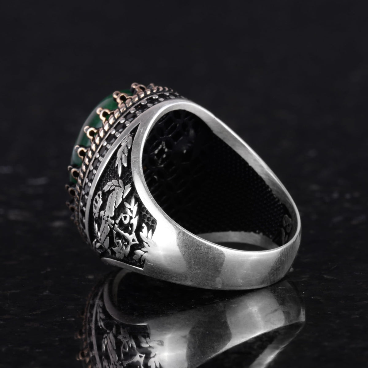 Natural Stone Ring - Handcrafted Eagle Ring - 925 Sterling Silver (Jade) — 7