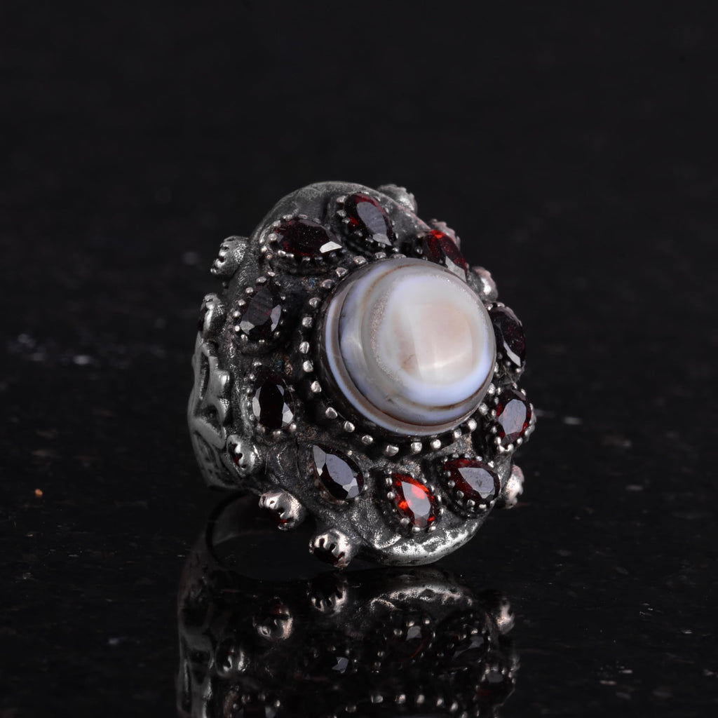 Natural Yemen Agate and Garnet Stone Ring - Sultan Ring - 925 Sterling Silver — 4