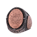 KAMBO Large Men's 925 Sterling Silver Ring – Bronze Star of David Details – Symbolic Statement Ring (Bronze Seal of Solomon)