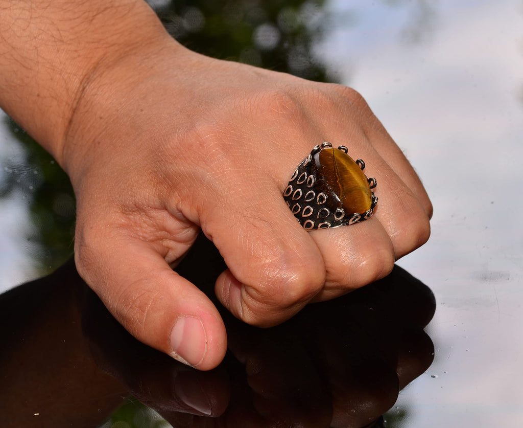 Natural Tiger Eye Stone Ring - 925 Sterling Silver Unisex Ring — 3