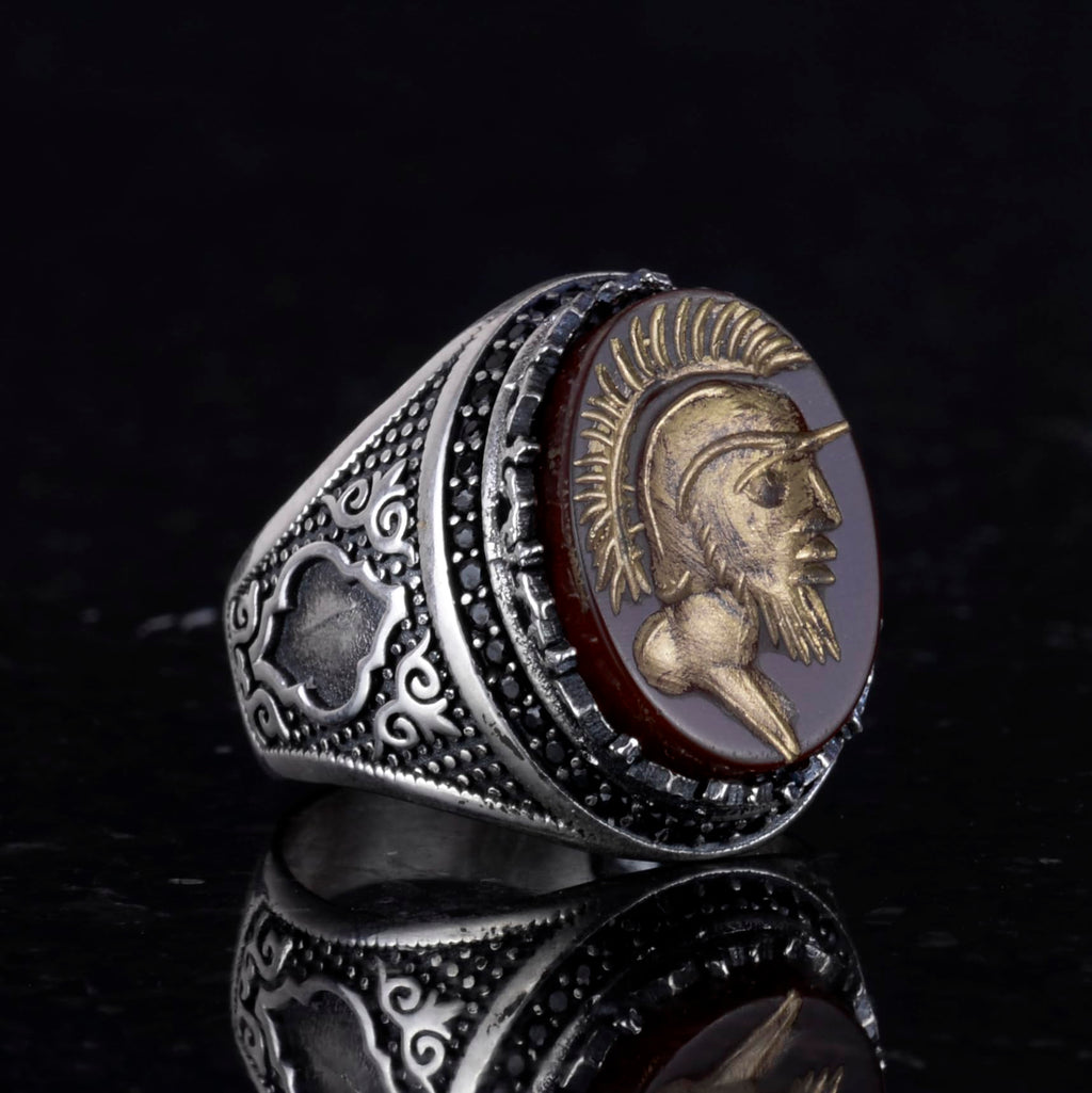 Natural Agate Stone Ring - 925 Sterling Silver Men's Ring (Model-5) — 5