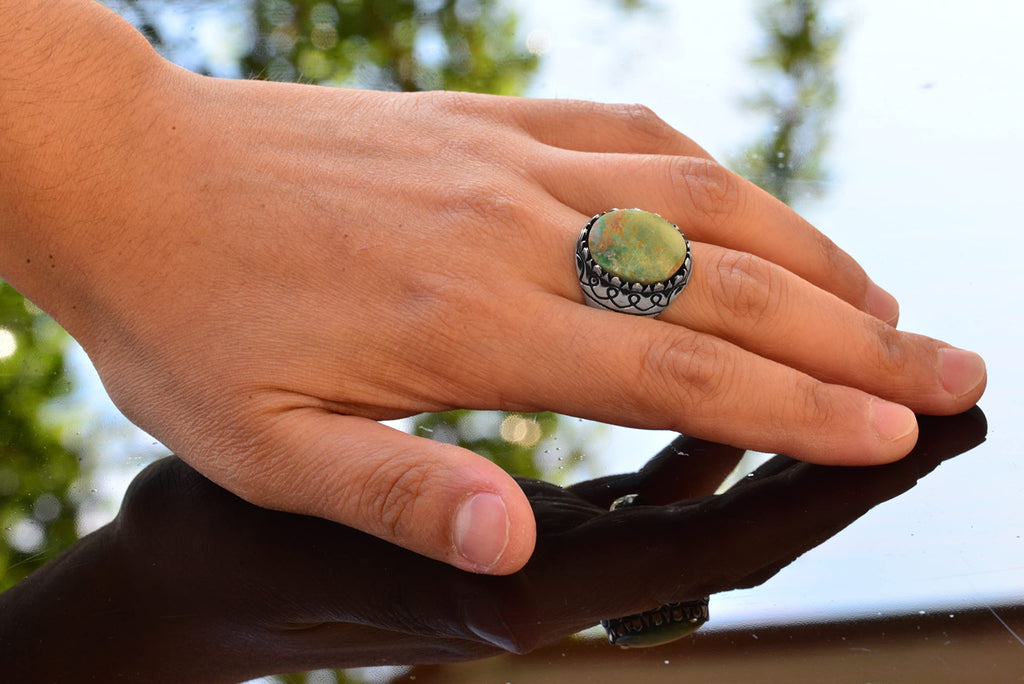 925 Sterling Silver Natural Arizona Turquoise Stone Men's Ring (Model-3) — 6