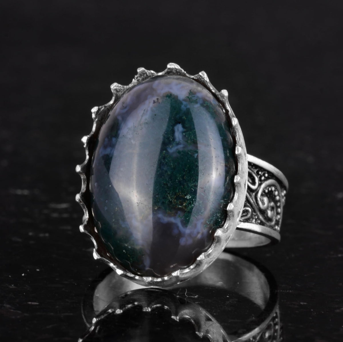 Natural Moss Agate Stone Ring - 925 Sterling Silver Handmade Ring — 6