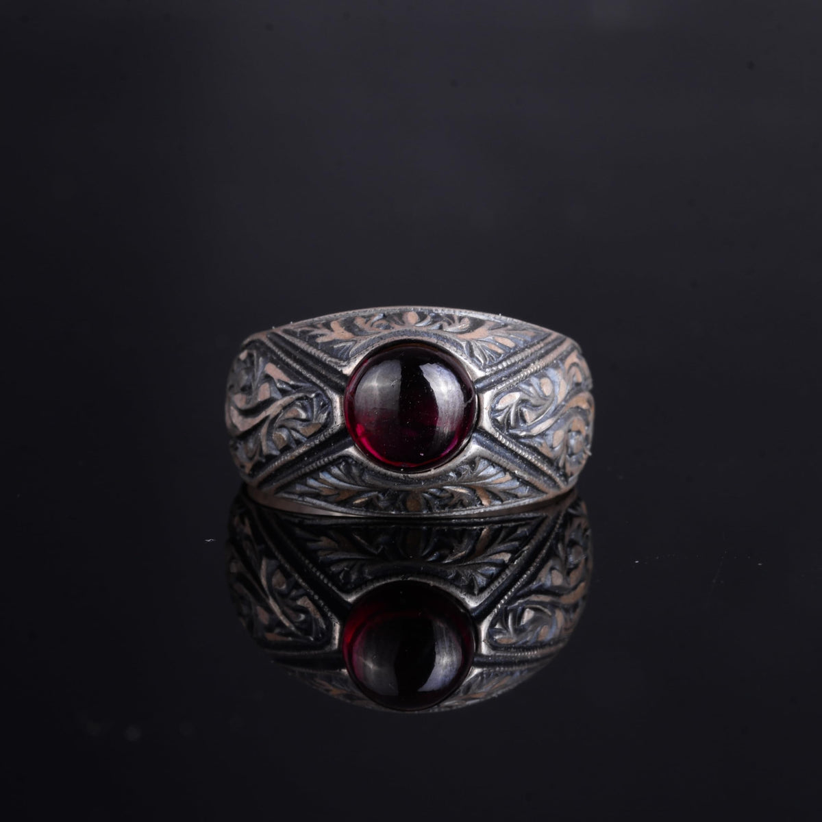 KAMBO Natural Stone Men's Ring – 925 Sterling Silver Minimalist Engraved Band | Handmade Elegant Jewelry (Garnet) — 4