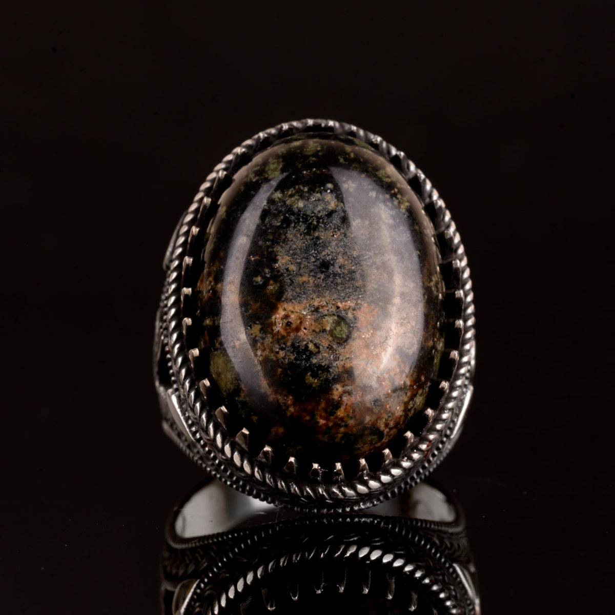 Natural Agate Stone Ring, Oval Big Ring, Tugra Ring, 925 Sterling Silver Ring — 2
