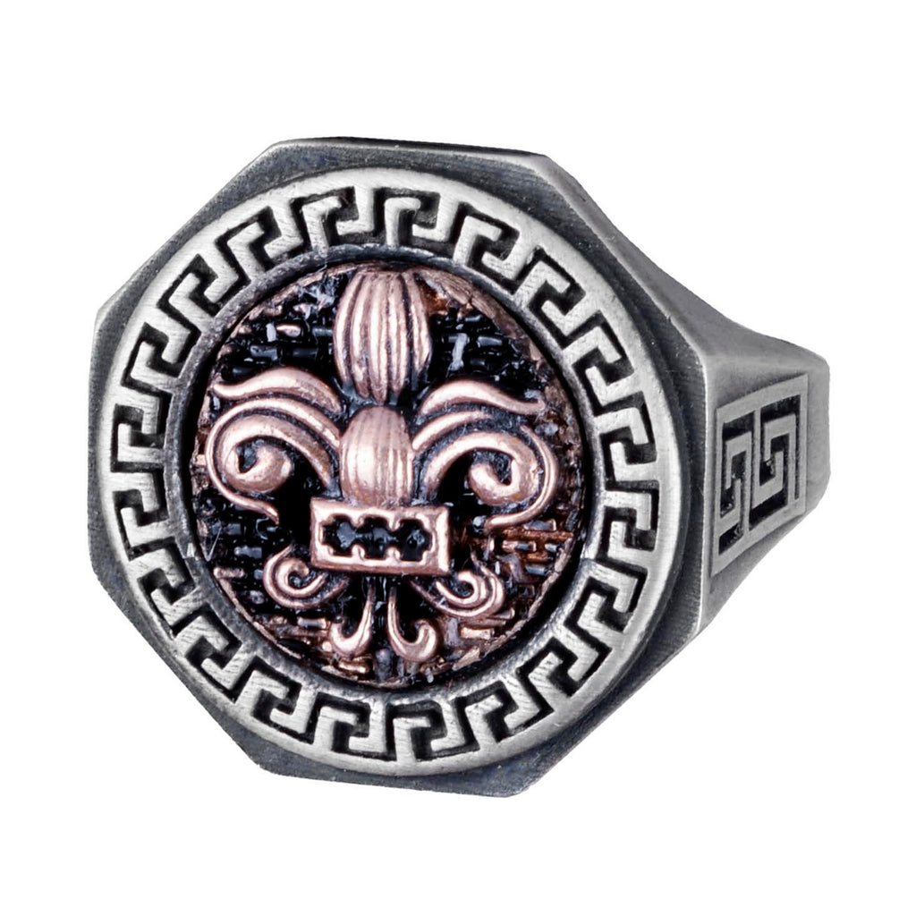 925 Sterling Silver Ring - Greek Key Design Men's Ring - Handmade Ring (Fleur-de-Lis)
