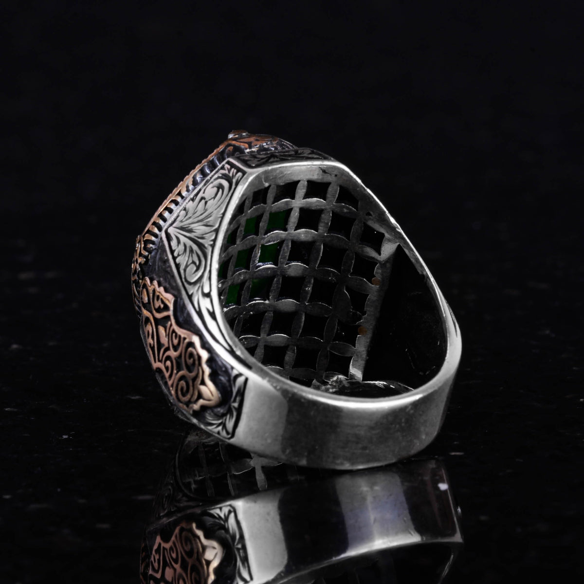 925 Sterling Silver Solid Men's Ring - Handmade Natural Jade Stone, Harmony and Abundance Design — 7