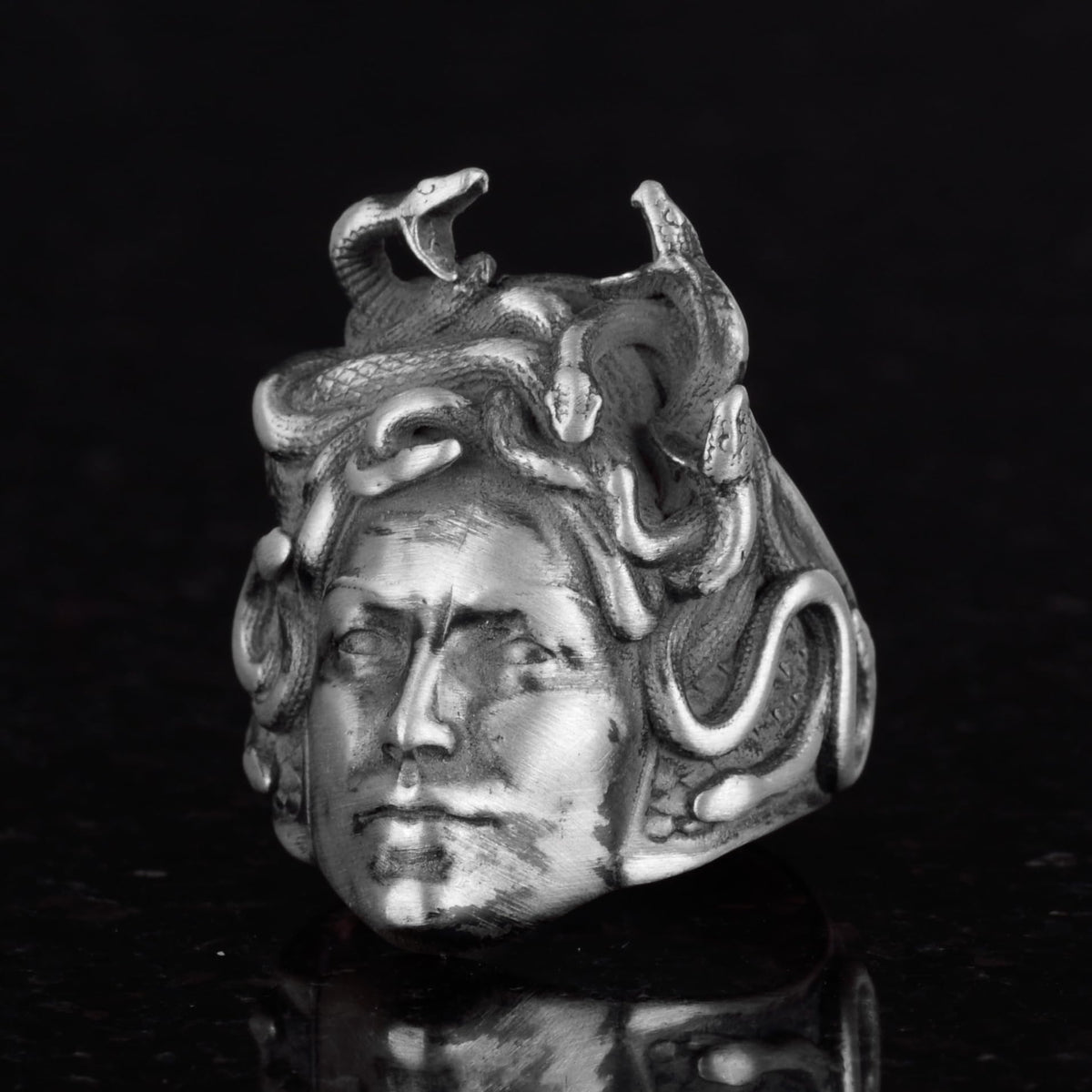 Antique Silver Medusa Head Ring, Greek Mythology Men's Ring, 925 Sterling Silver Ring (Customizable) — 3