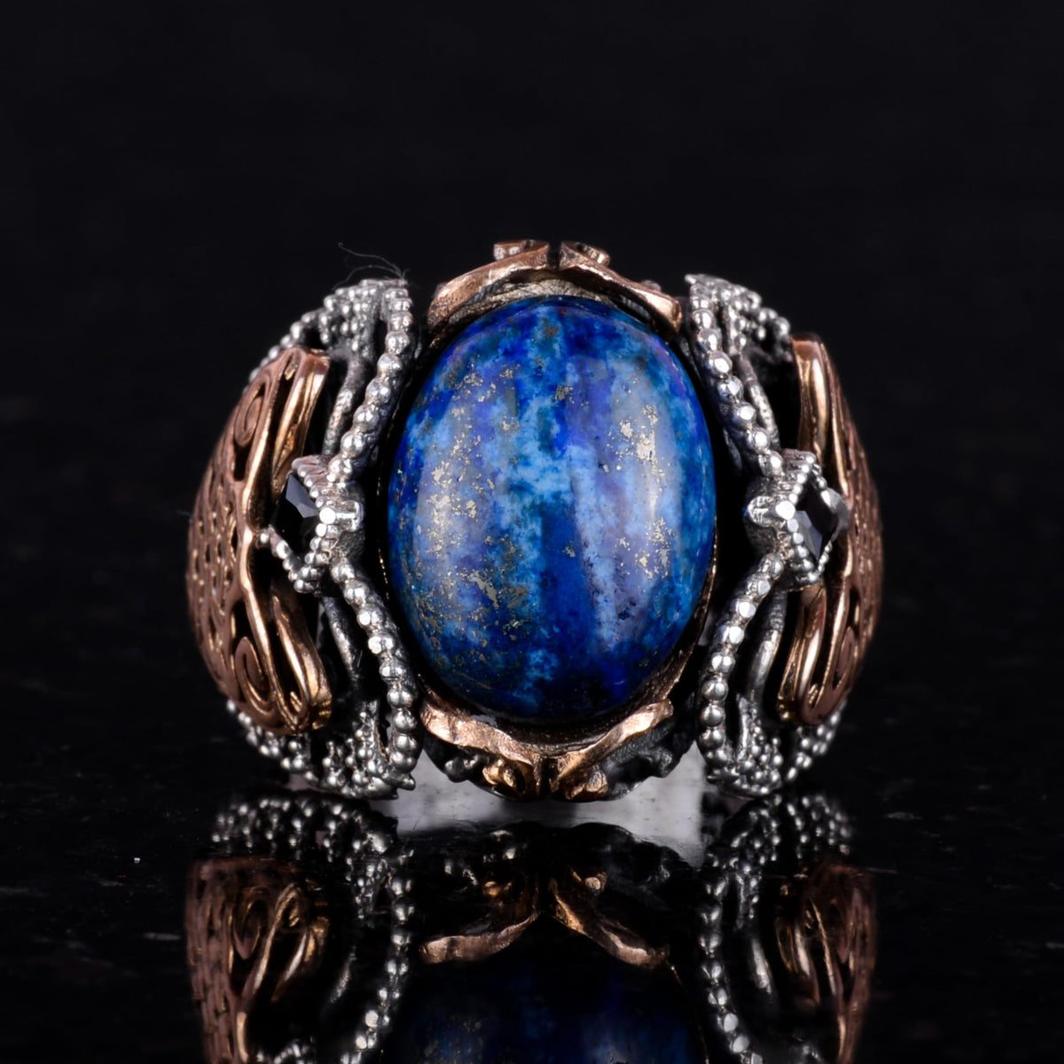 925 Sterling Silver Men's Ring, Natural Lapis Lazuli Stone Ring, Wisdom and Truth Design — 2