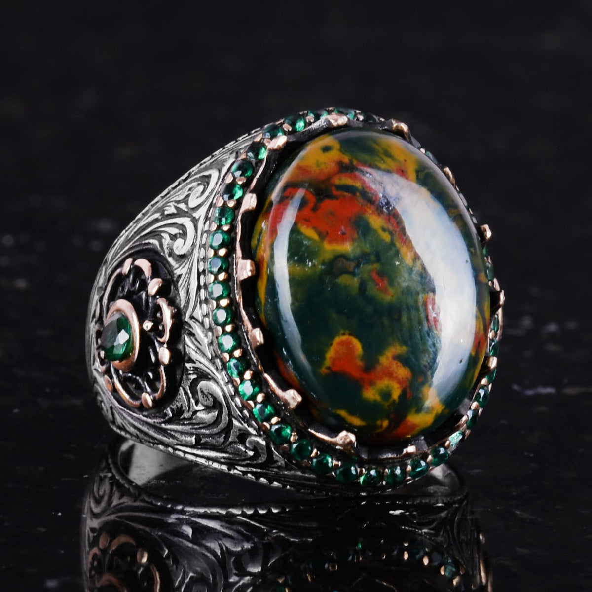 Natural Bloodstone Ring - 925 Sterling Silver Handcrafted Ring — 5