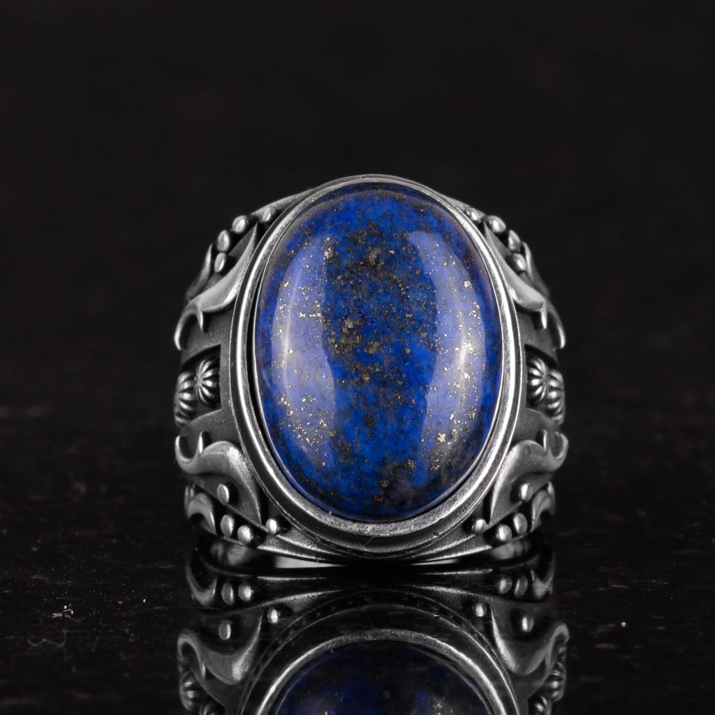 925 Sterling Silver Men's Ring, Natural Lapis Lazuli Stone, Wisdom and Truth Design — 4