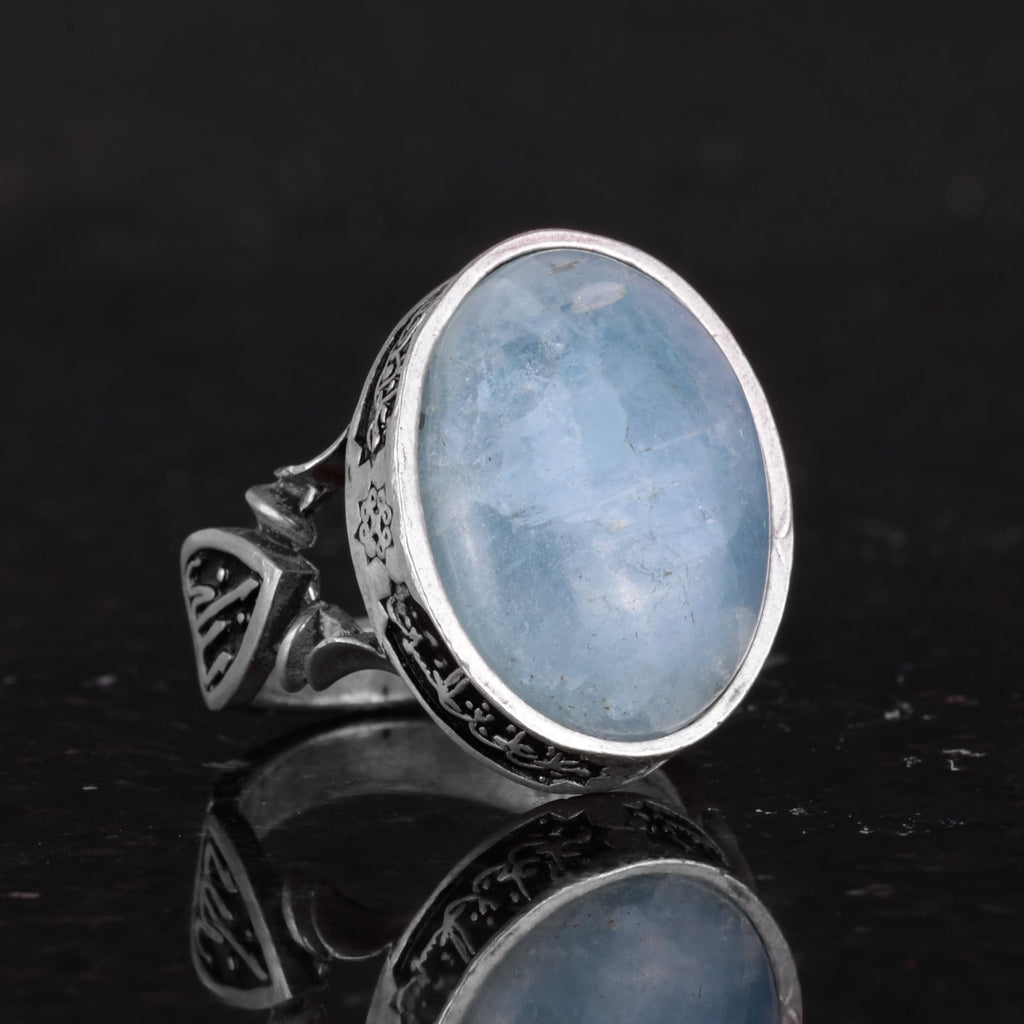 Natural Aquamarine Stone Men's Ring, Handcrafted 925 Sterling Silver Jewelry - Symbol of Peace, Protection, and Spirituality — 5