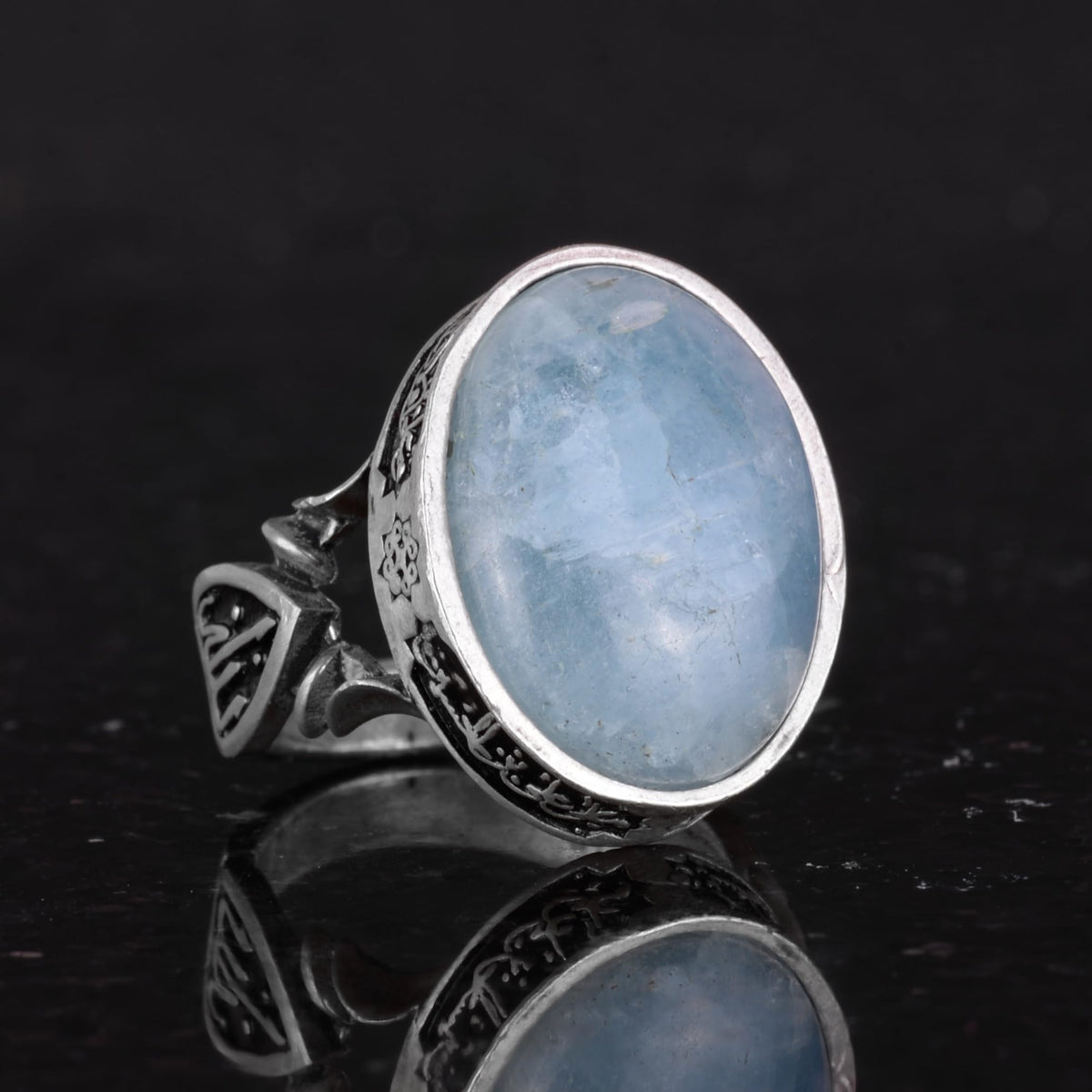 Natural Aquamarine Stone Men's Ring, Handcrafted 925 Sterling Silver Jewelry - Symbol of Peace, Protection, and Spirituality — 5