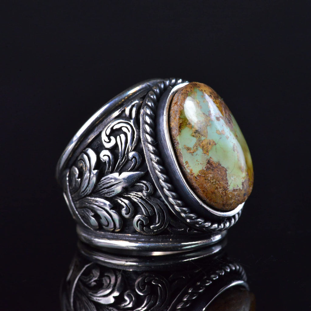 Turquoise Stone Ring, 925 Sterling Silver Handmade Dragon Scale Design — 4