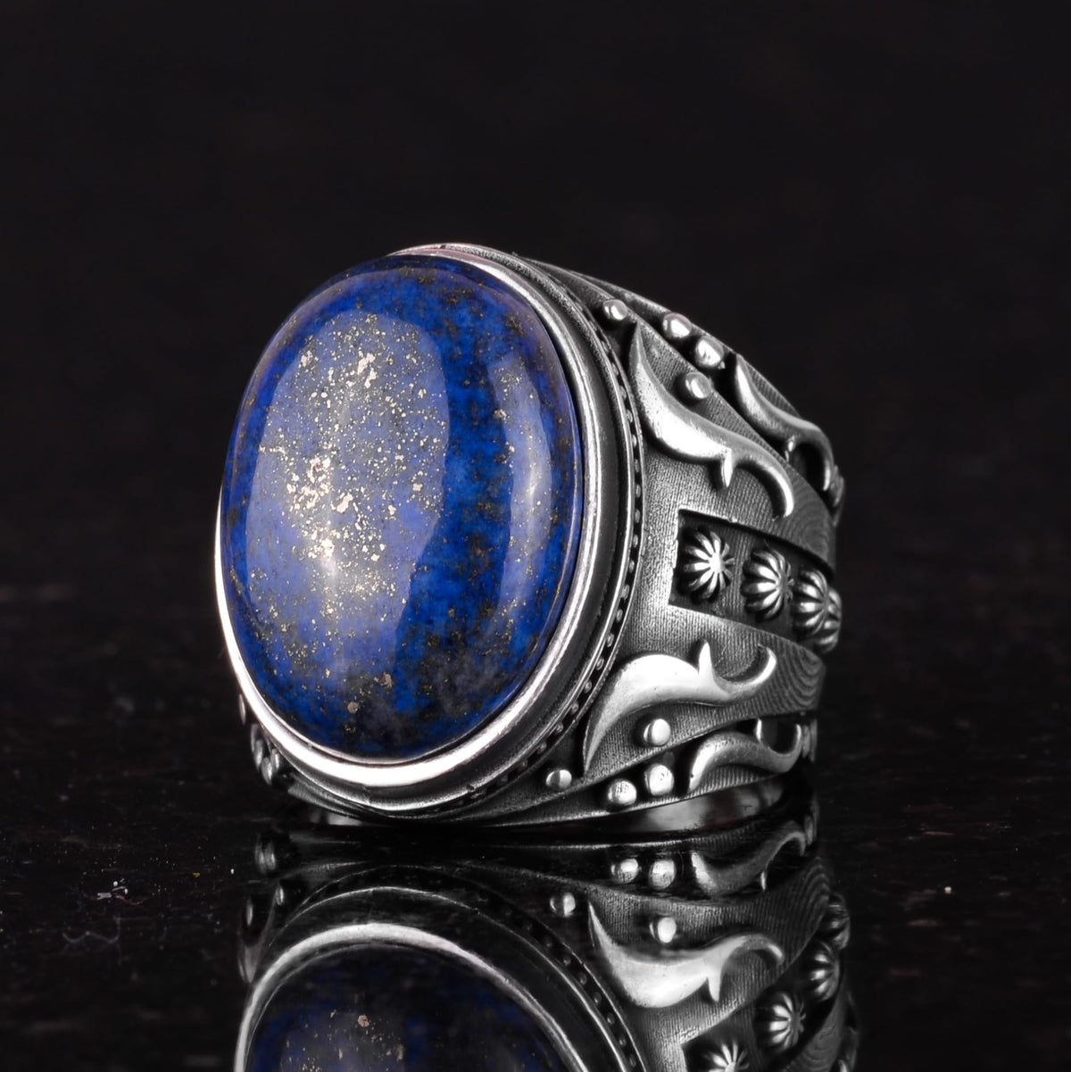925 Sterling Silver Men's Ring, Natural Lapis Lazuli Stone, Wisdom and Truth Design — 5
