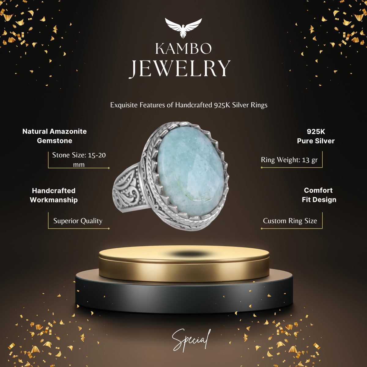 Natural Stone Ring - 925 Sterling Silver — 2
