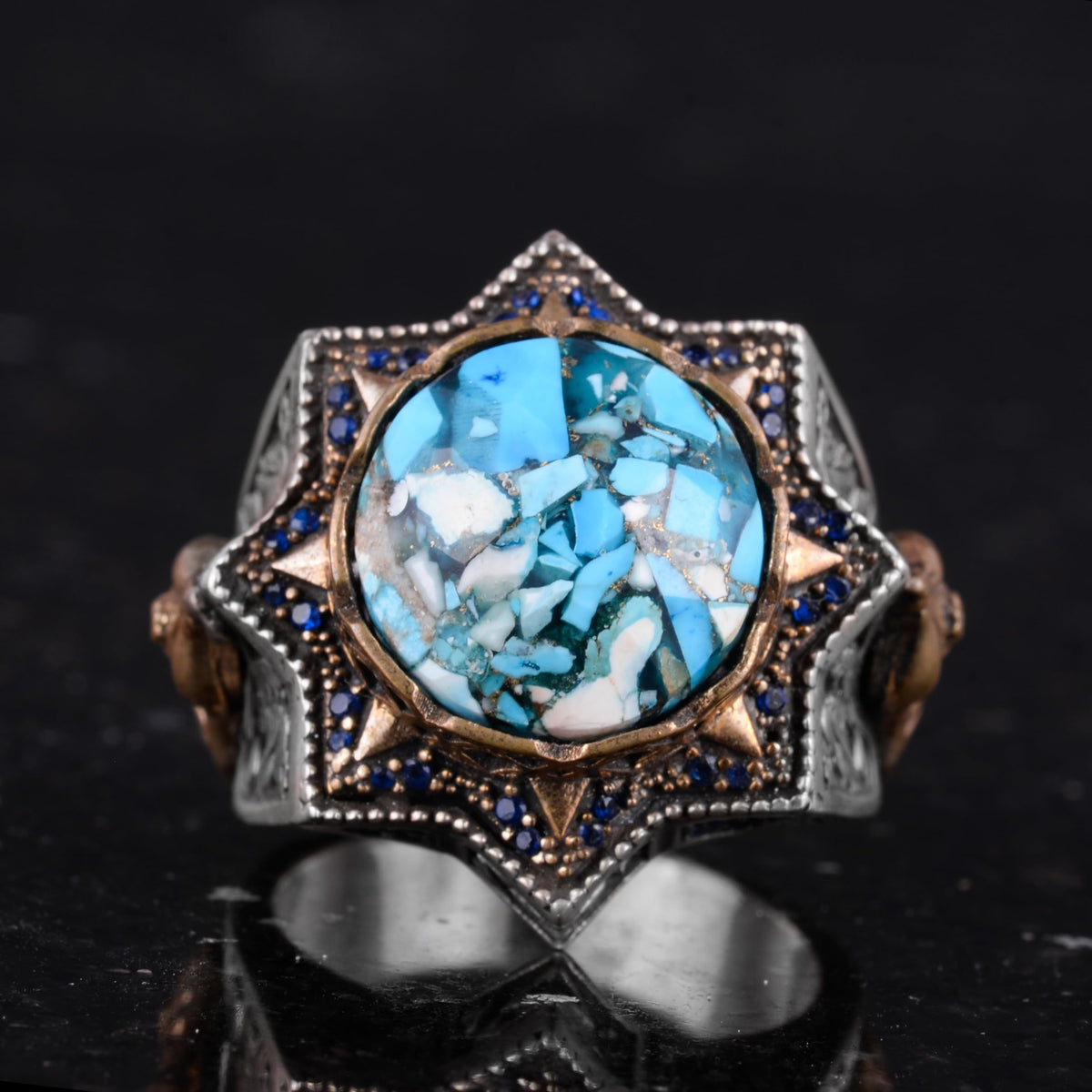 Silver Men's Ring with Natural Turquoise Stone — 4