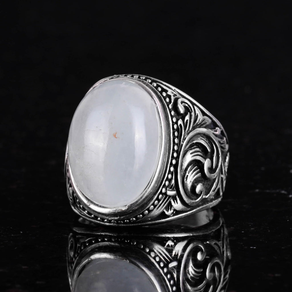 Natural Cabochon Aquamarine Stone Ring - KAMBO 925 Sterling Silver Men's Ring — 5
