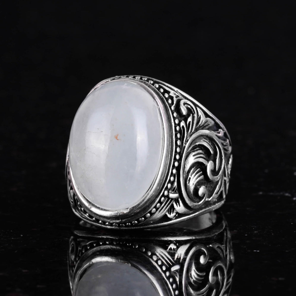 Natural Cabochon Aquamarine Stone Ring - KAMBO 925 Sterling Silver Men's Ring — 5