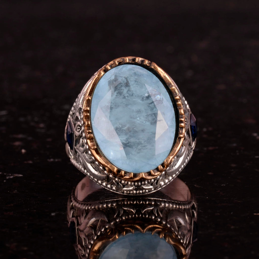 Synthetic Stone Ring - Handmade Men's Ring - Stylish 925 Sterling Silver Men's Ring (Light Blue Paraiba) — 4