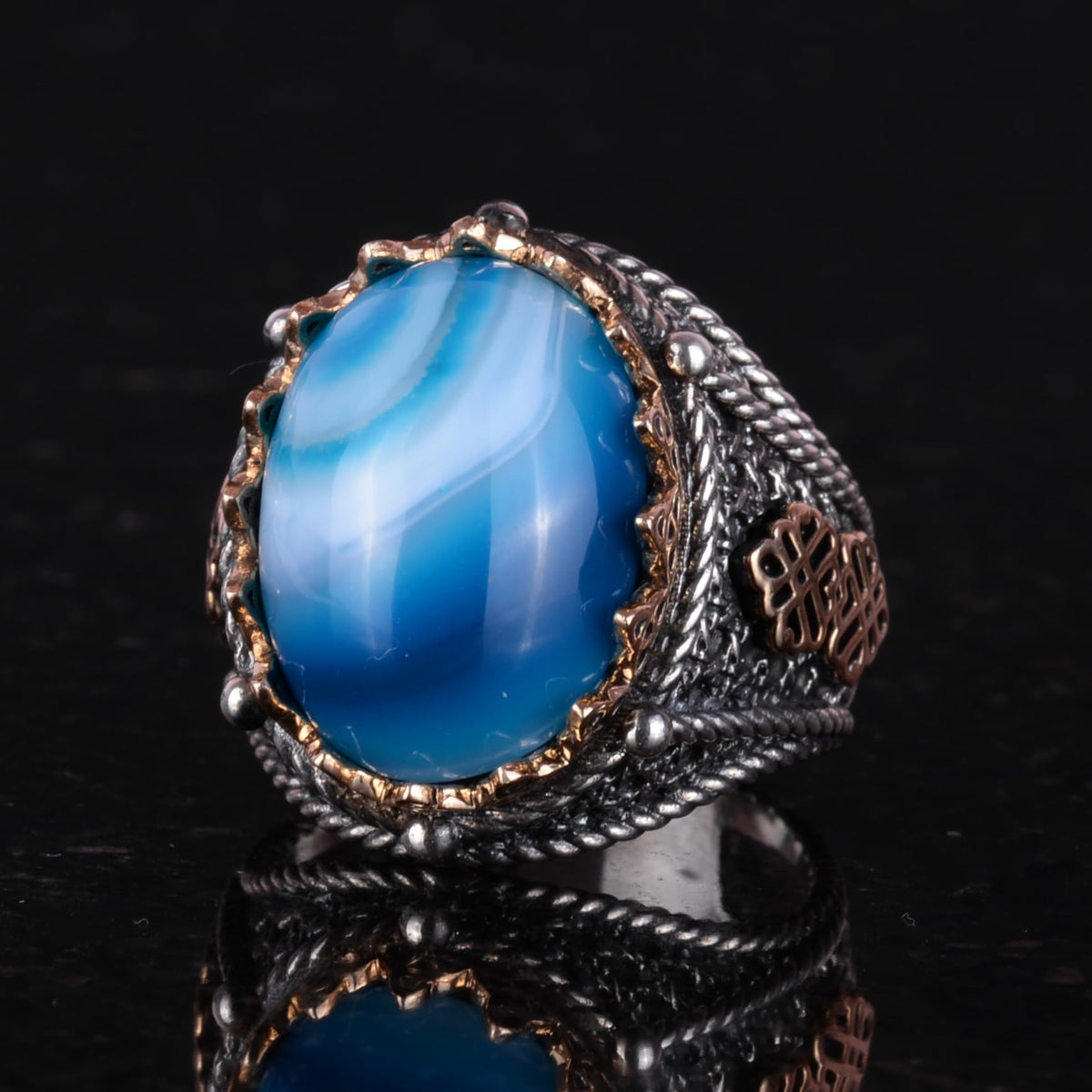 Natural Blue Agate Stone Ring — 2